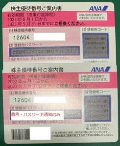 ANA株主優待券２枚 「2023年5月までに搭乗」※番号・バスワード通知のみa