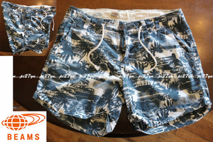 BEAMS LTB Beams aro is pattern cocos nucifera. tree pattern white navy short pants shorts total pattern swimsuit bikini sea water . pool lady's cord attaching 