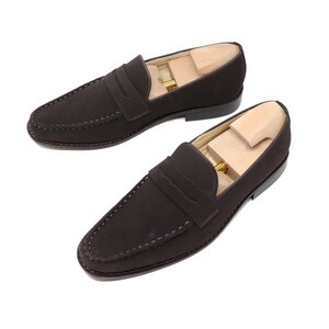  with translation *25cm men's hand made original leather suede Loafer slip-on shoes ma Kei made law Italian tea dark brown S300 ②