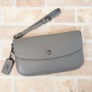 COACH Coach leather with strap clutch pouch list let gray 