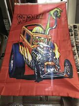 ★☆☆★ラットフィンク バナー Rat Fink ホットロッド 赤 フラッグ 旗 縦旗ヴィンテージ ガレージ アメリカン看板 ポスター 世田谷ベース_画像1