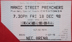 マニック・ストリート・プリーチャーズ チケット 半券 1998 NEC Arena バーミンガム 英国