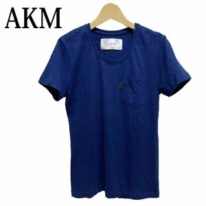 AKM 半袖Tシャツ　無地Tシャツ　青　コットンTシャツ　半袖カットソーポケットTシャツ 
