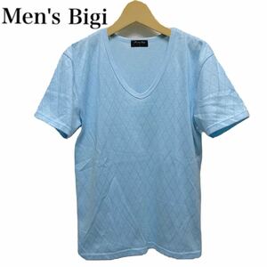 MEN'S BIGI 半袖Tシャツ　無地Tシャツ　青　水色VネックTシャツ