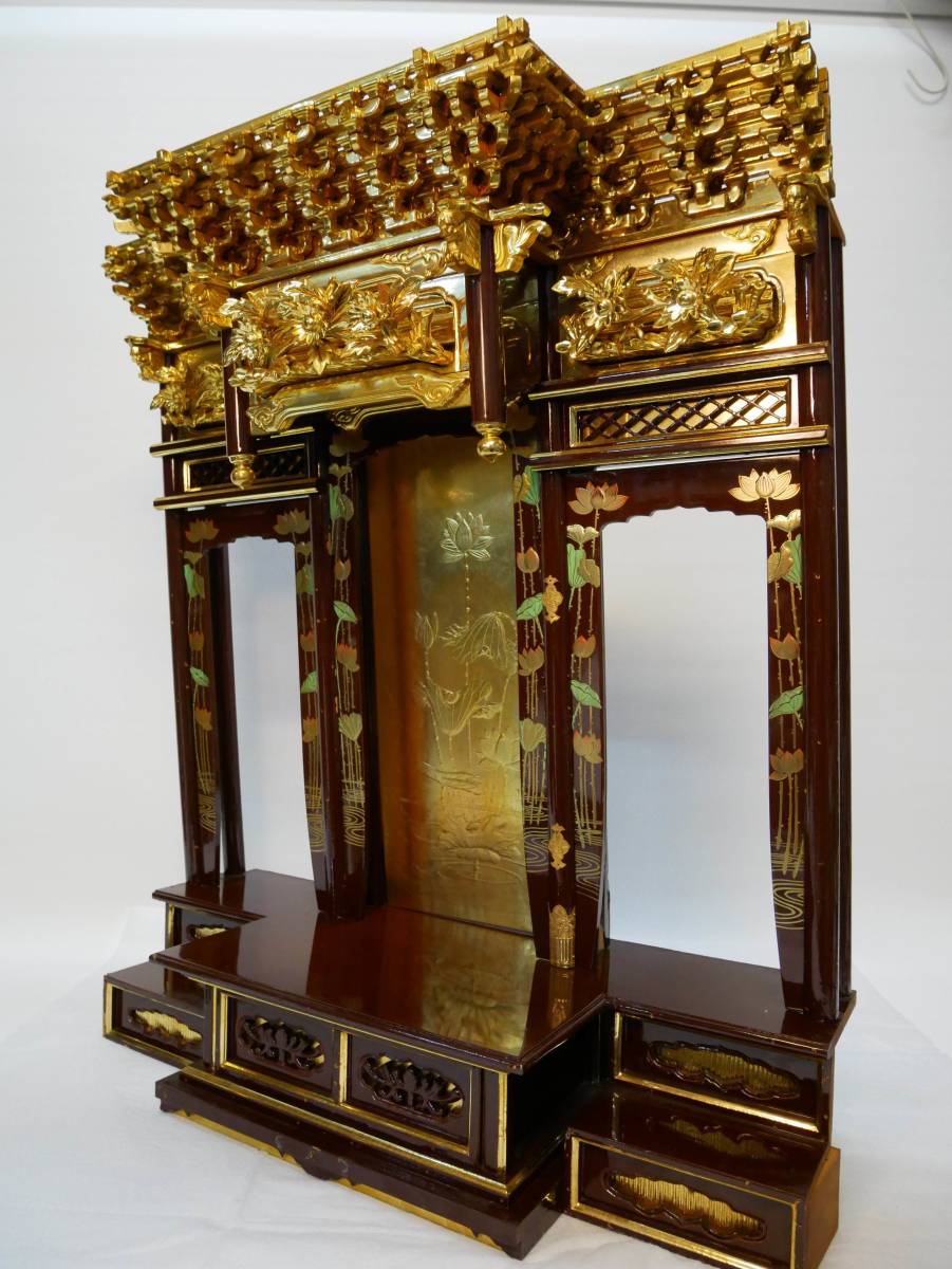 素晴らしい外見 【収集品】宮殿 木製 純金箔 状態良好 厨子 宮殿形厨子