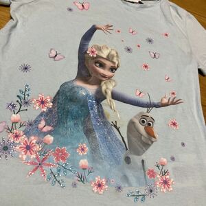 Disney Disney hole . snow. woman .H&M L sa short sleeves T-shirt * 120 light blue blue Kids woman . hole snow CN130ti shirt tops 