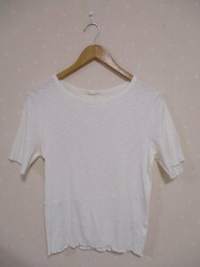 ★　GU　ジーユー　★　リブフリル半袖Tシャツ　XL　オフホワイト（20628）レディース　未使用タグ付き