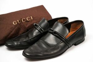 【美品】グッチ GUCCI ローファー 革靴 ビジネスシューズ レザー イタリア製 メンズ ブラック 黒 サイズ41E 0157