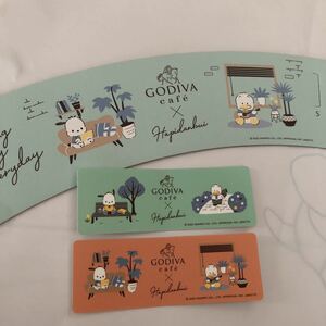 ゴディバ ゴディバカフェ GODIVA サンリオ はぴだんぶい コラボ 特典 ポチャッコ アヒルのペックル くじ スリーブ ステッカー 3種セット