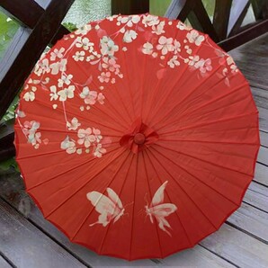 傘　和傘　レッド　花と蝶