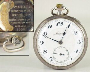 P913 【泉美】MOERIS GRAND PRIX BERNE 1914 MILAN 1906 モーリス 懐中時計 手巻き 銀製0.900刻印