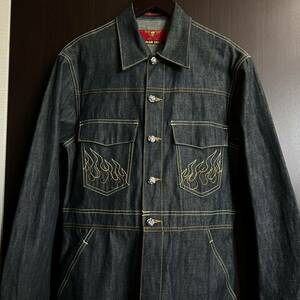  rare! present . thing * gold tag cream soda CREAMSODA coverall Denim fire - pattern made in Japan all-in-one Skull G Jean inspection /bon tongue do can 