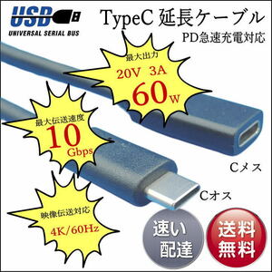 急速充電・高速データ転送・映像出力に対応 USB3.1 TypeC (オス)-USB C (メス) 延長ケーブル 1m 最大転送速度 10Gbps UC10-10E□■