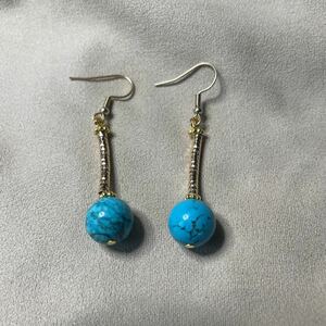 12 millimeter turquoise . Gold tube beads earrings 