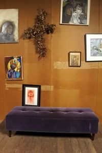 franfranフランフラン ベンチ ソファ ボタン パープル/紫 デザイナーズ ベロア モケット
