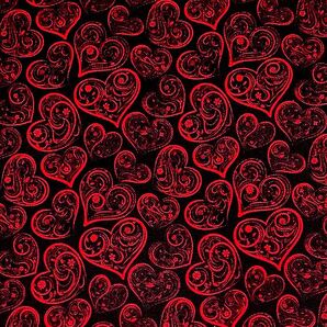 【10%OFF】45*USAコットンMook Fabrics*ペイズリーハートレッドブラック ハンドメイド 輸入生地