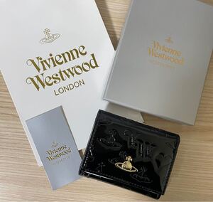 ヴィヴィアンウエストウッド Vivienne Westwood 三つ折り財布 ミニウォレット エナメルブラック