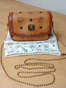  used MCM M si- M shoulder bag small bag chain micro bag Cognac chain storage bag attaching free shipping 