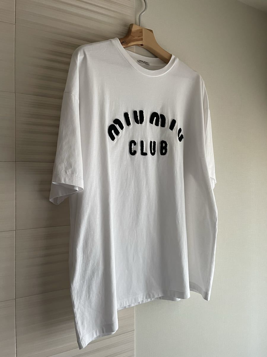 安い大人気 【新品】ミュウミュウ miumiu Tシャツ ホワイト ロゴ Tシャツ/カットソー(半袖/袖なし)