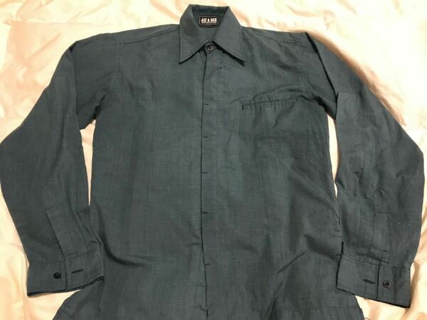 古着　 70s メンズ長袖シャツ　襟の大きなシャツ　ビンテージ　緑系