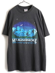 90s 大きいサイズ XL ★ Mt RUSHMORE プリント 半袖 Tシャツ ( メンズ ) 古着 90年代 マウント ラッシュモア スーベニア 土産 アート 黒