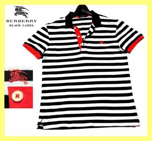大人気サイズ L(3)☆バーバリーブラックレーベル レッドホース刺繍 マリンボーダー総柄 鹿の子 ポロシャツ