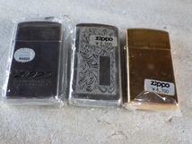 未使用　ZIPPO　スリムジッポー　3個まとめて　1989、1992年製　ソリッドブラス　アラベスクなど　ヴィンテージ　デッドストック　ｋ062925_画像1