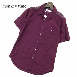 未使用★ monkey time モンキータイム ユナイテッドアローズ フラワープリント切替★ 半袖 シャツ Sz.S　メンズ　C2T05579_6#A