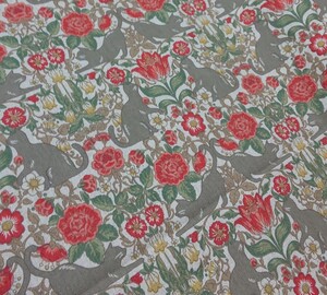 *COSMOTEXTILE・綿麻キャンバス生地・ねこ&フラワー柄・生地幅×50㎝