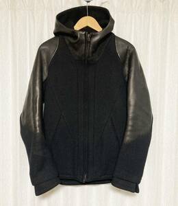 美品 [D.HYGEN] 19AW 定価129,800 Leather needle punch Hooded グラデーションレザー フーデットジャケット 1 鹿革 ブラック ST104-0059A