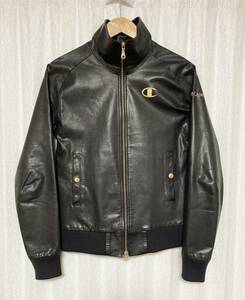  beautiful goods *[DRESSCAMP×CHAMPION] leather jersey leather jacket S 44 cow leather black Gold Dress Camp Champion 