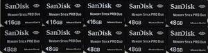 F0036 SanDisk メモリースティック PRO Duo 10枚セット【16GB3枚8GB7枚】送料無料・匿名配送・追跡番号あり