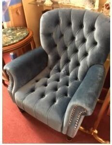 アンティーク調ブルーアッシュグレー色シングルソファアームソファ1人掛けソファチェア椅子