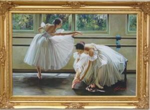 Art hand Auction Importado de Italia, cuadro de bailarina con marco dorado, pintura de bailarina, pintura al óleo de bailarina, Cuadro, Pintura al óleo, Retratos