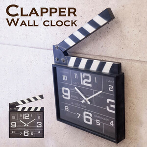 アンティーク調バロック調ゴシック調ブラック映画のカチンコモチーフの壁掛け時計　ブラックカチンコの壁掛け時計