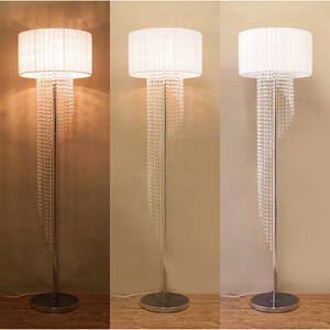  French Country style white shade crystal beads floor stand lamp white stand lamp interim switch attaching 