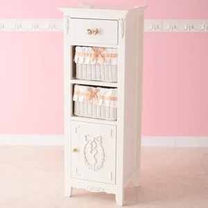 ! special price Gold ribbon. handle . pretty basket attaching white wood Mini cabinet chest 