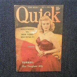 1951年 ヴィンテージ雑誌 Quick magazine 洋書 ダグマー 表紙 Dagmar/ファッションフォト/ハリウッド vs ニューヨーク/ピンナップ