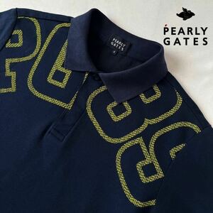 パーリーゲイツ PEARLY GATES ポロシャツ サイズ 4 ネイビー x イエロー 半袖 ゴルフシャツ