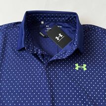 (新品) アンダーアーマー L 吸汗速乾 ストレッチ ポロシャツ L ネイビー x ホワイト ドット柄 UNDER ARMOUR サラサラ 半袖 シャツ UVカット_画像6