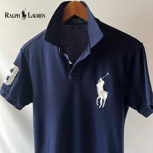 ラルフローレン RALPH LAUREN ビッグポニー ポロシャツ SP 170/92A (日本Mサイズ) ネイビー x ホワイト ビックポニー 半袖 鹿の子 シャツ