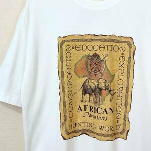  rare {Dead Stock / Made in Italy}80s90s dead [ HUNTING WORLD AFRICAN PRINT Safari Italy made cotton T-shirt M Vintage ]