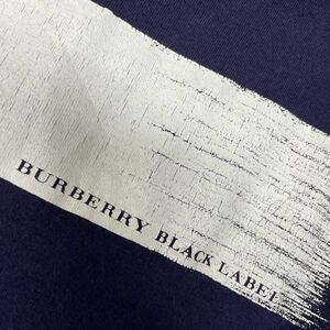 日本製 バーバリー Burberry blacklabel 半袖プリントTシャツ 紺 ネイビー プリントひび割れ、色焼けあり（洗濯済み 2サイズ