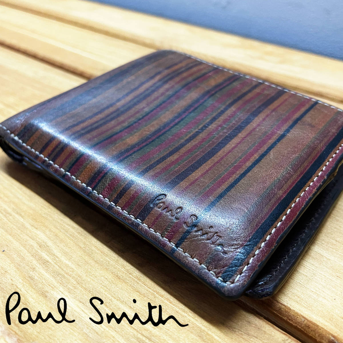 Paul smith ヴィンテージマルチストライプ 二つ折り財布 ポールスミス ...