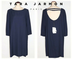 新品タグ付き【TARA JARMON タラジャーモン】くるみボタン 七分袖 ロングチュニック 紺 38(9号) v963