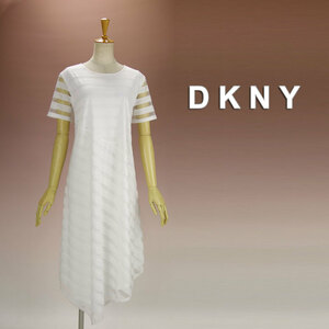 新品 DKNY 21号～23号相当 ダナキャラン 白 Aライン ワンピース パーティドレス 半袖 大きいサイズ 結婚式 二次会 オフィス 葵34J2501