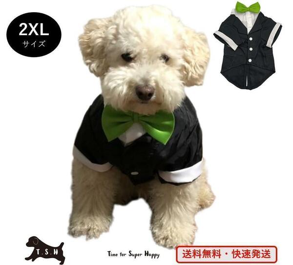 ペット用タキシード（黄緑・XXLサイズ）犬　正装服　コスチューム