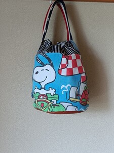 ハンドメイド バケツバッグ 巾着バッグ ヴィンテージシーツリメイク ショルダーバッグ