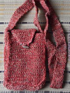 手作り麻綿ショルダークロスボディバッグミニ巾着かぎ針編みクラフトネパール