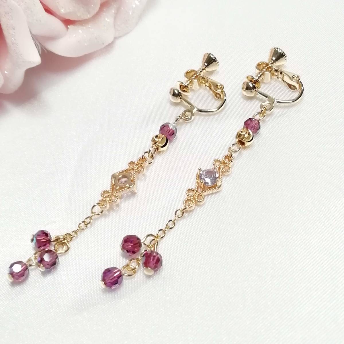Handmade earrings with amethyst AB and cubic zirconia charms/Swarovski/elegant/purple/gold/light purple/cubic zirconia, Women's Accessories, Earrings, beads, Glass
